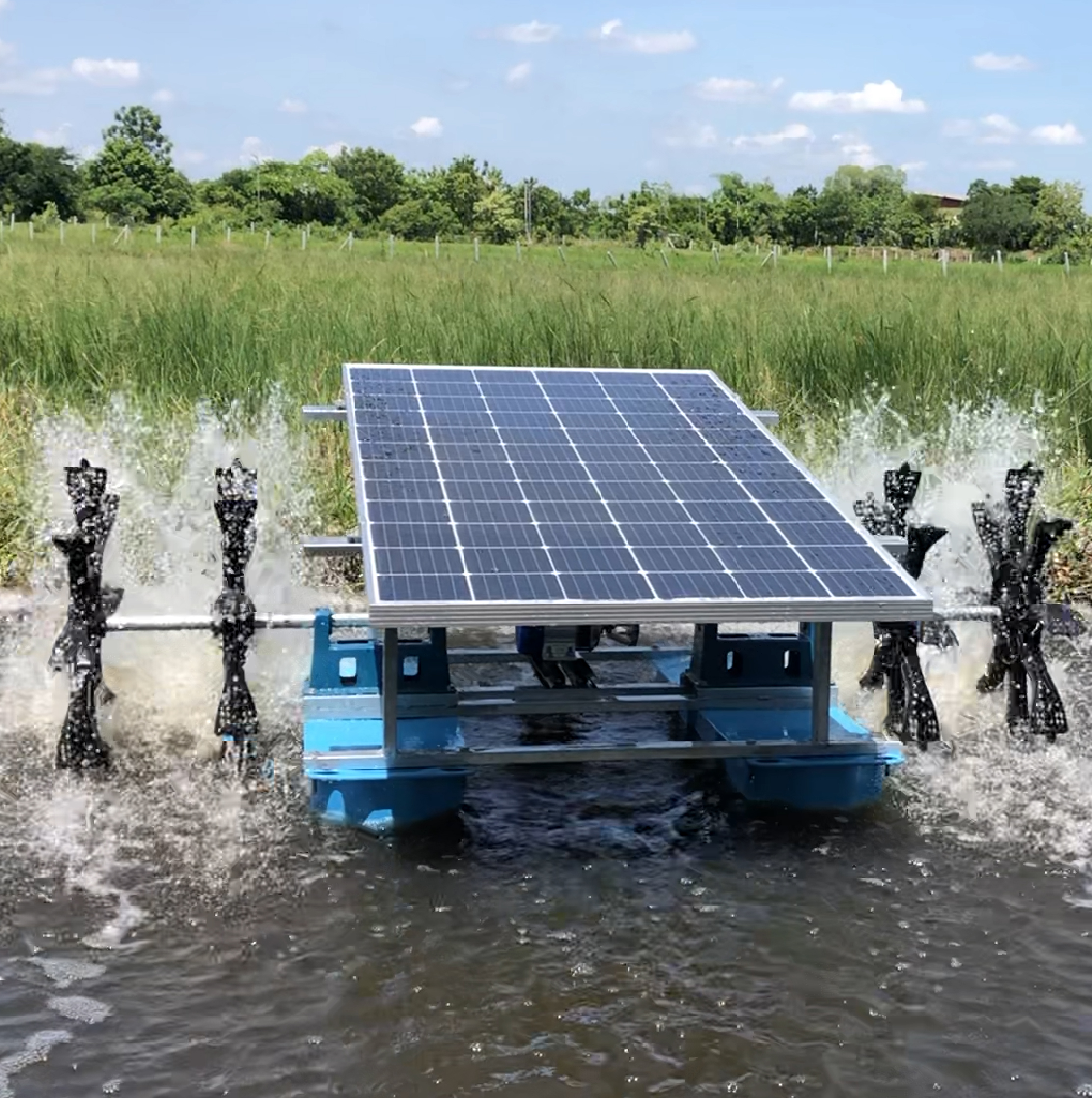 กังหันตีน้ำโซล่าเซลล์ [ รุ่น 24V 500W 4 ใบพัด ] กังหันตีน้ำเพิ่มออกซิเจน บำบัดน้ำเสีย โซล่าเซลล์ พลังงานแสงอาทิตย์