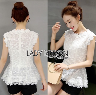 LR13220816 🎀 Lady Ribbon's Made 🎀 Lady Lulu Classy White Lace Top เสื้อผ้าลูกไม้สีขาวสไตล์คลาสสิก