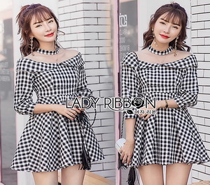 Lady Ribbon Black & White Checked Cotton Dress