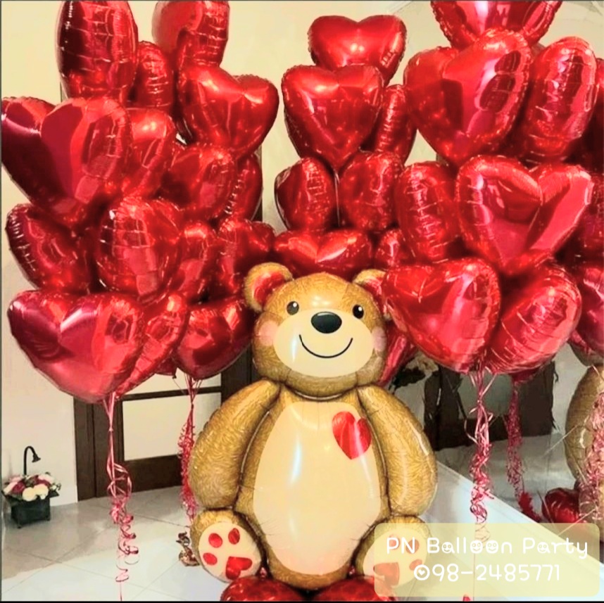 ลูกโป่งน้องหมี+หัวใจ วาเลนไทน์ Valentine's bear and heart balloons
