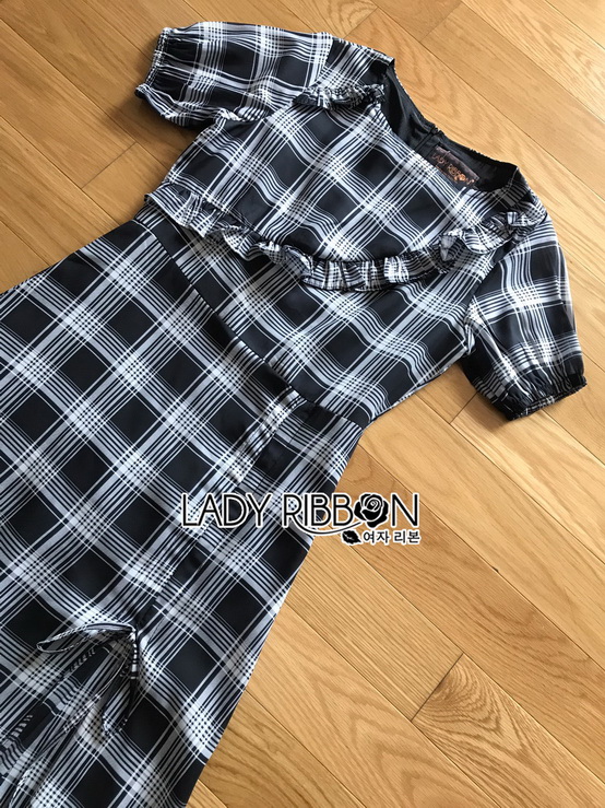 Dress เดรสพิมพ์ลายตารางสก็อตสีดำ