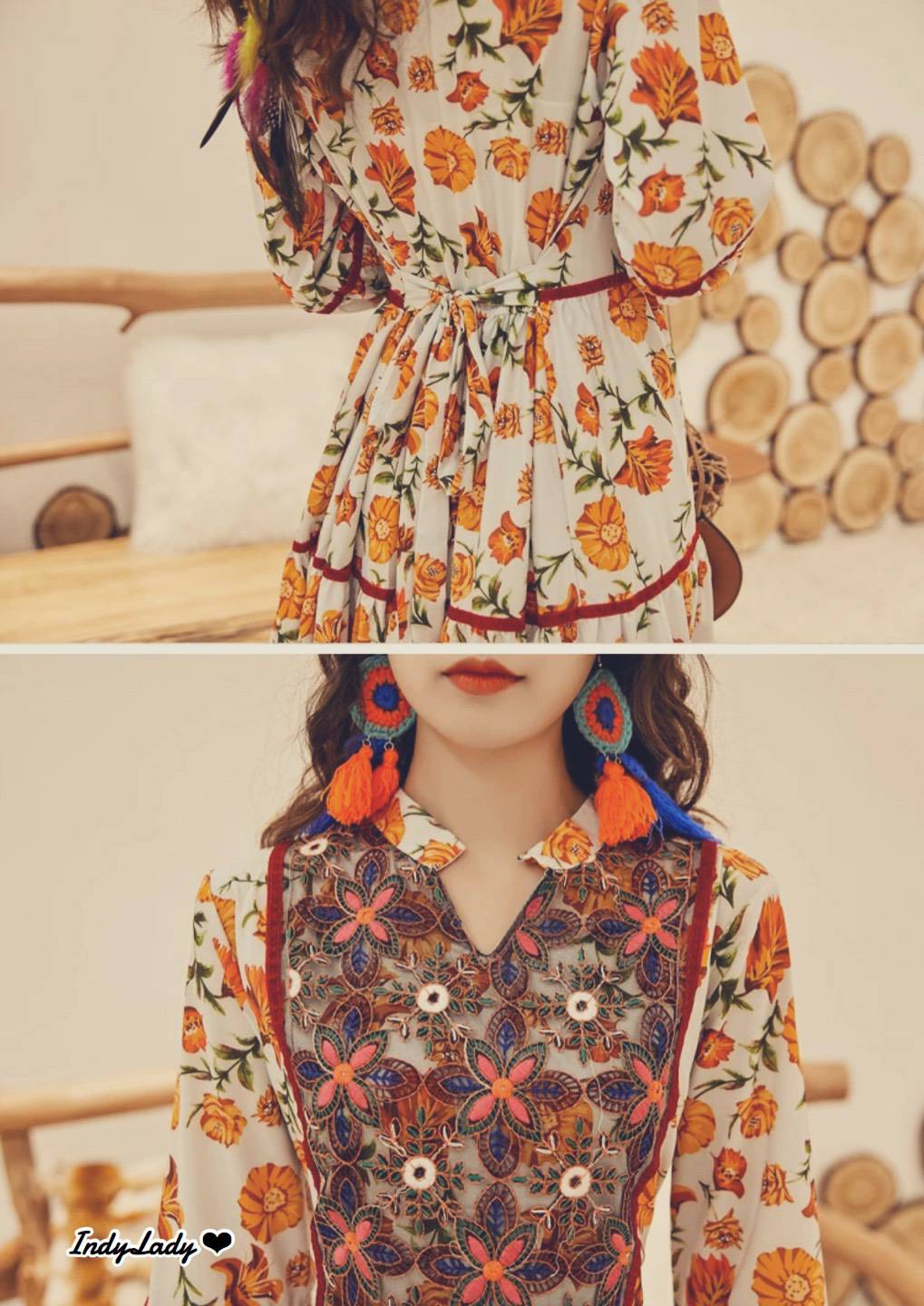 Maxi Dress แขนยาว แต่งปักด้านหน้า