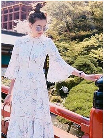 Lady Blooming Flower Printed Maxi Dress