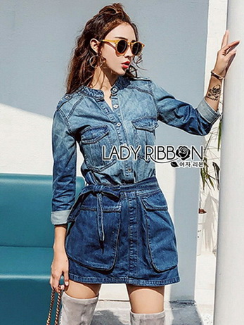 Lady Sarah Street Chic Denim Shirt Dress