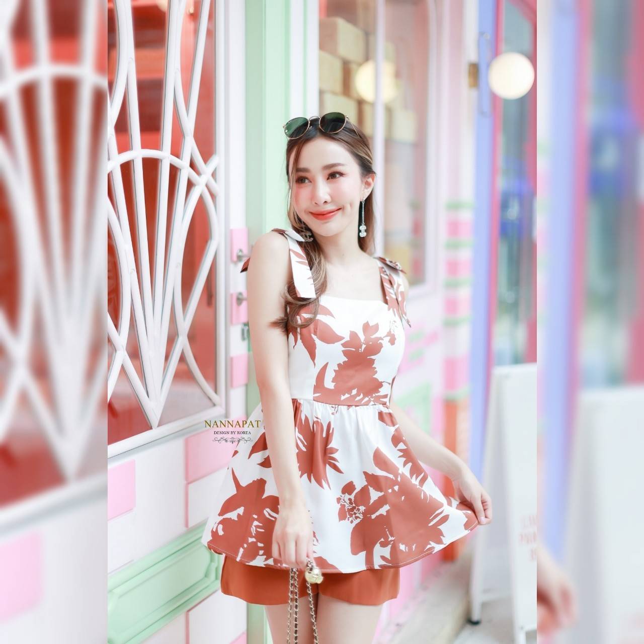 เซทสีส้มงานซิปหลัง มีฟองน้ำอก