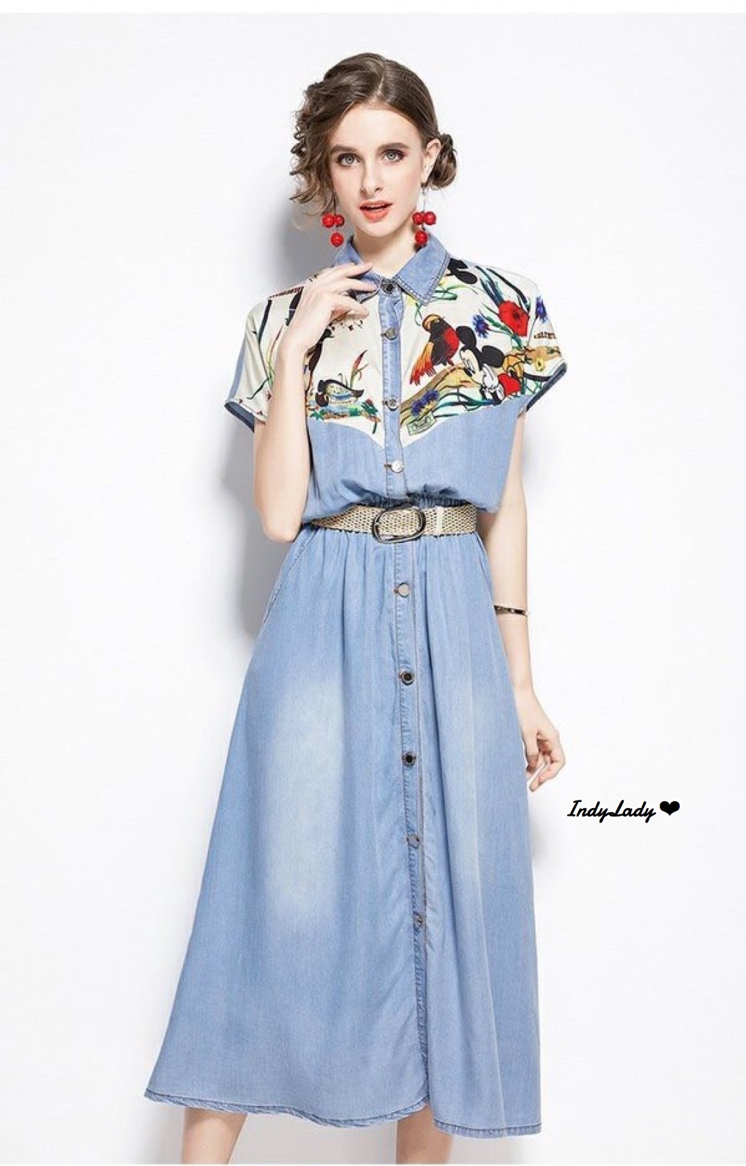 Dress แขนล้ำ เนื้อผ้ายีนส์นิ่ม คอปก