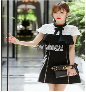 Lace Crepe Lady Ribbon Dress เดรสผ้าลูกไม้