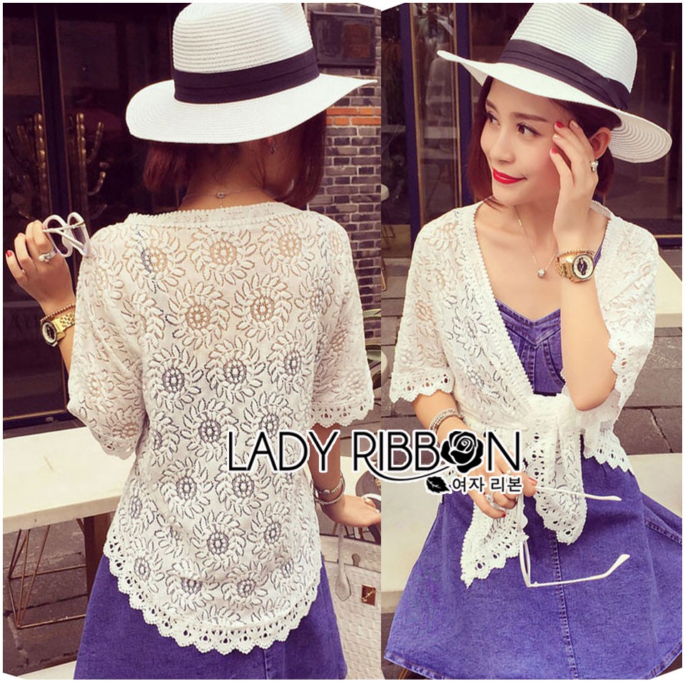 ladyribbon Lady Ribbon เสื้อผ้าพร้อมส่ง เสื้อผ้า Lady Ribbon พร้อมส่ง เลดี้ริบบอน 🎀 Lady Ribbon's Made 🎀 Lady Carolina Classic Vintage White Lace Tunic
