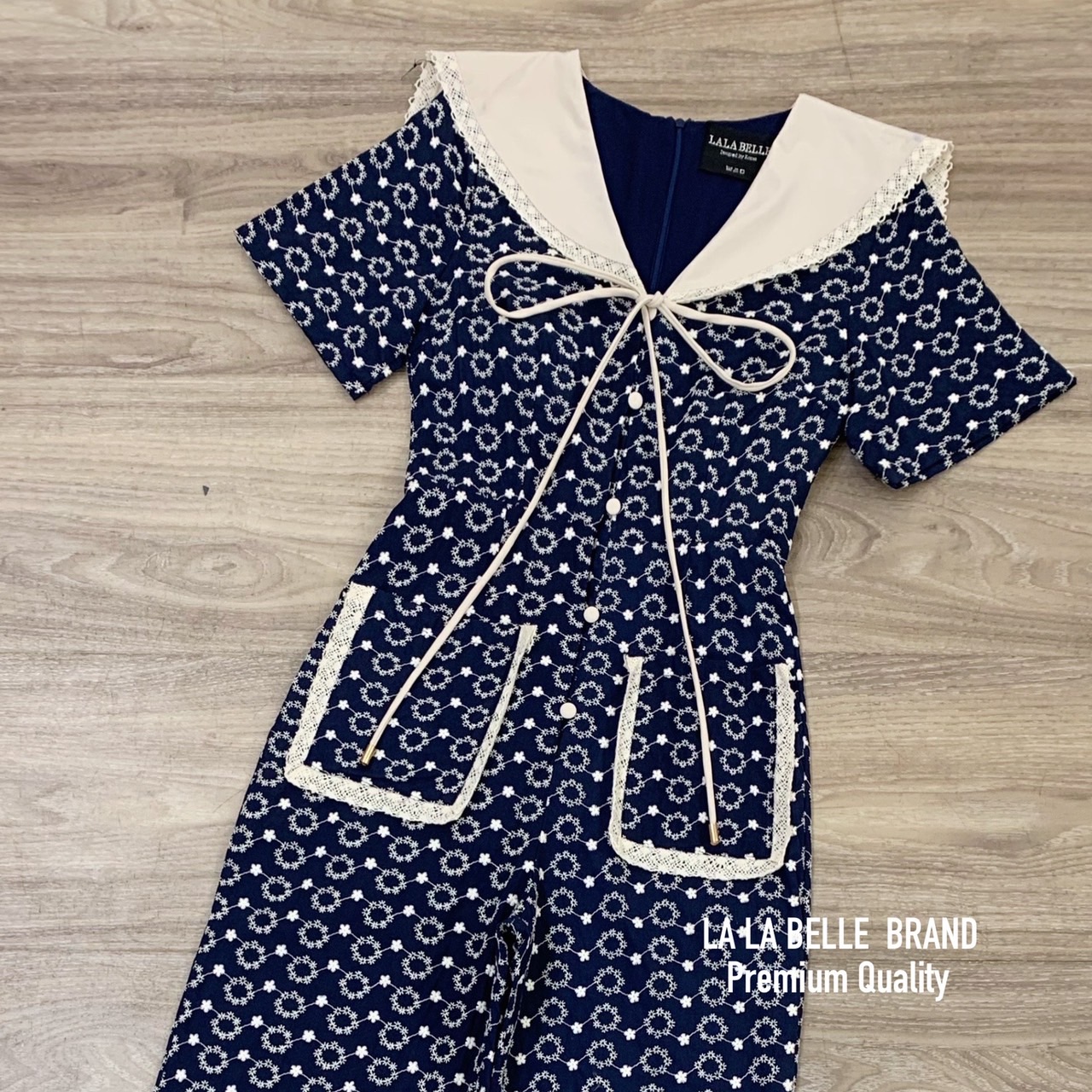 จั้มสูทกางเกงปกสมอเรือสีกรม