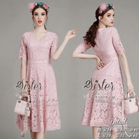 ST09310716 🍀สินค้าพร้อมส่ง🍀 한국에 의해 설계된 2sister made, Pink Sweet Essential Flora Vintage Dress
