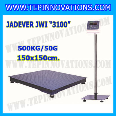 เครื่องชั่งดิจิตอลตั้งพื้น 500kg ยี่ห้อ JADEVER รุ่น JWI-3100 II ขนาดแท่น 150x150cm. เครื่องชั่งน้ำหนัก500กิโล เครื่องชั่งดิจิตอลชั่งน้ำหนัก500kg ตาชั่ง500kg ตาชั่ง ดิจิตอล500kg เครื่องชั่งดิจิตอล500kg พิกัดน้ำหนัก 500kg ค่าละเอียด 50g