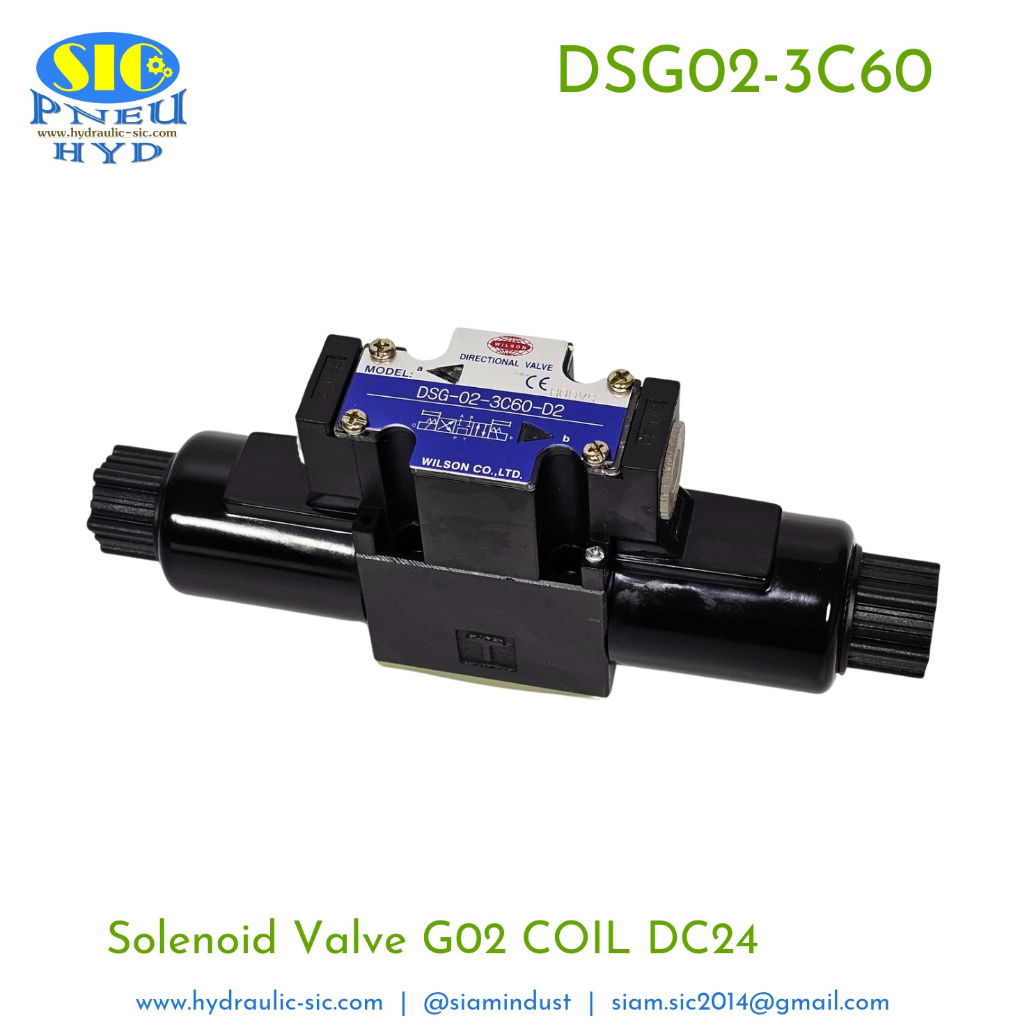 DSG-02-3C60-AC** / DC** Solenoid Valve Hydraulic G01/G02 ตำแหน่ง A B บล๊อก / P ถึง T (WILSON)