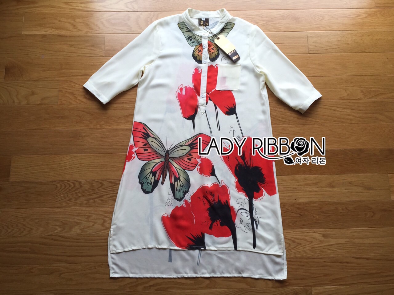 Lady Ribbon Online เสื้อผ้าออนไลน์ ขายส่ง LR16200616 🎀 Lady Ribbon's Made 🎀 Lady Samantha Smart Sensual Natural Printed Viscose Dress เ