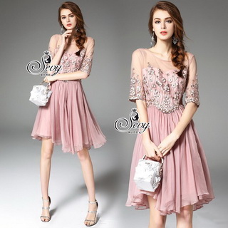 SV03310816 🎉Sevy Luxury Lace Pink Gold Embroidered Dress Type: Dress Fabric: Mesh+Lace+Chiffon+Organdy