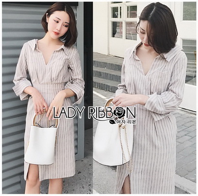 Shirt Dress Lady Ribbon เชิ้ตเดรสลายทาง