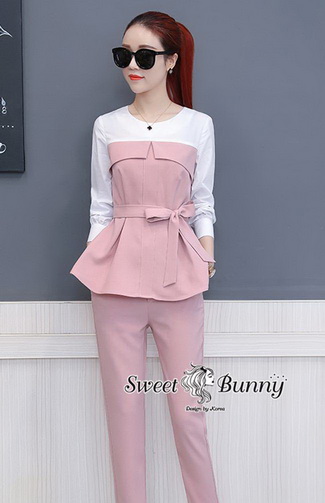 เซ็ทเสื้อ+กางเกง+ผ้าผูกเอว