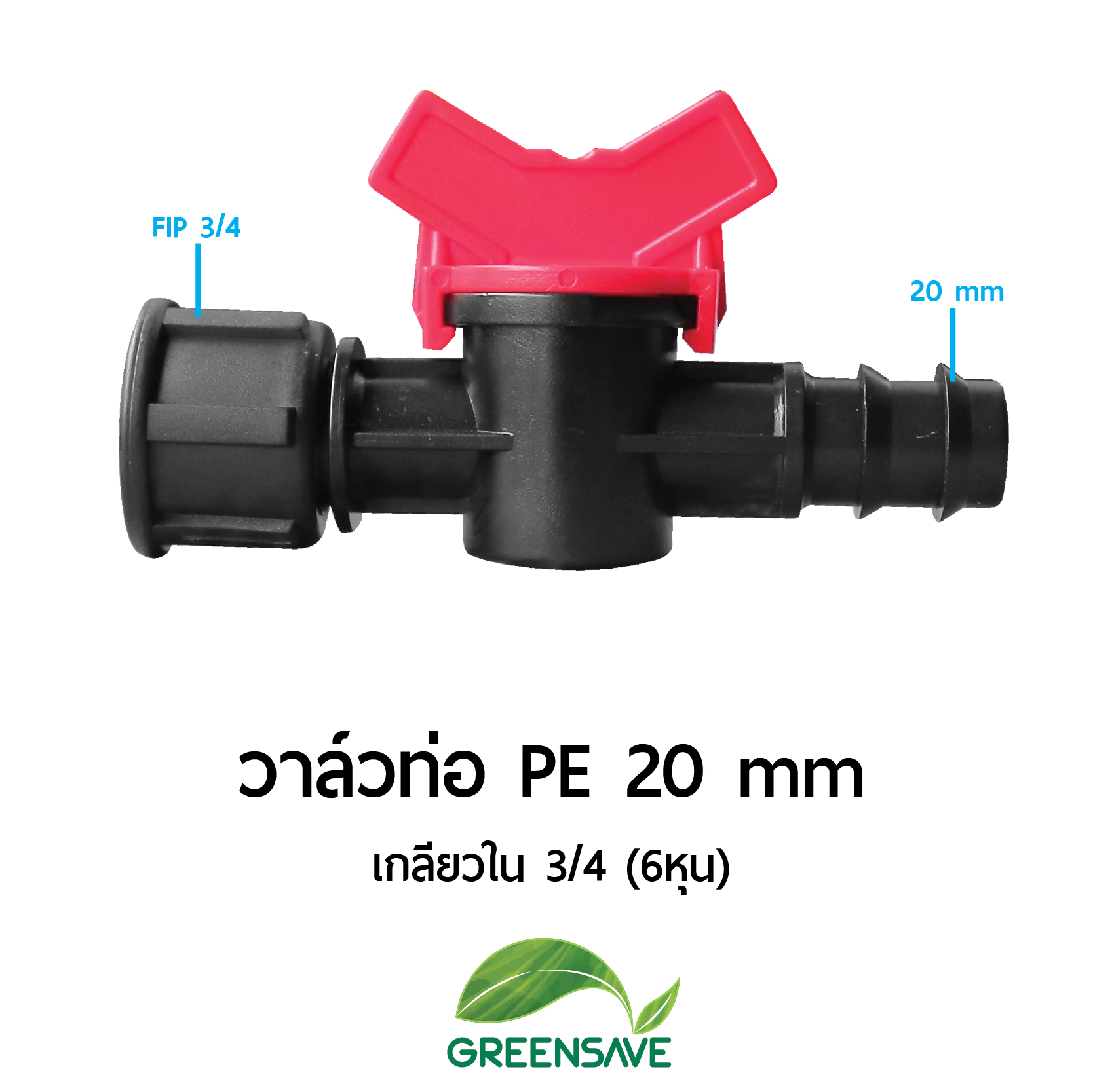วาล์วท่อ PE 20 mm เกลียวใน 3/4 (6หุน)