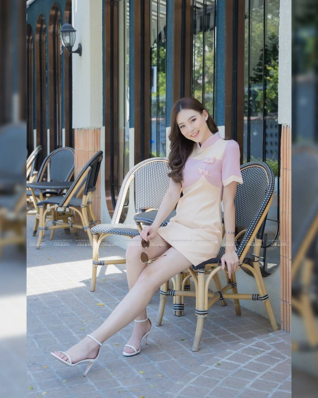 เดรสกีเพ้าซิปหลังสีทูโทนหวานๆ