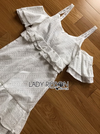Laser-Cut Ruffle Cotton Dress เดรสผ้าคอตตอนปัก