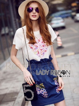 Lady Lizzy Casual Holiday Flower Denim Skirt Set