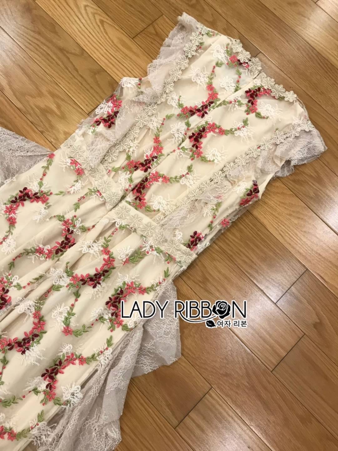 เดรสผ้าลูกไม้ปักลายดอกไม้สีสด