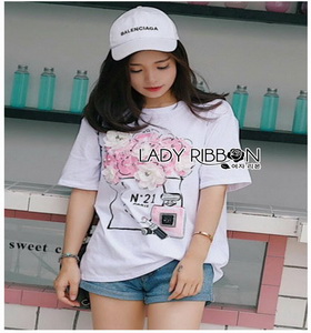 White CHANEL T-Shirt Lady Ribbon ทีเชิ้ตสีขาว