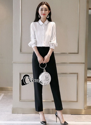 เสื้อ+กางเกง เสื้อแขนยาว คอปก