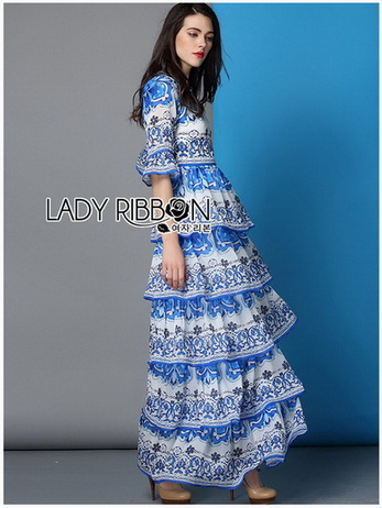 Lady Rita Italian Printed Ruffle Maxi Dress