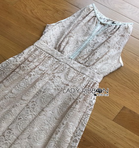 Classic Elegant Lace Dress Lady Ribbon เดรสผ้าคลาสสิก