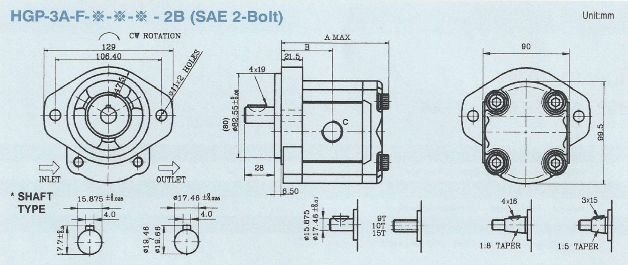 HGP-3A-F4,6,8,11,14,17,19,23,33-R-X-2B-15.87 : Gear Pump JUNTAI