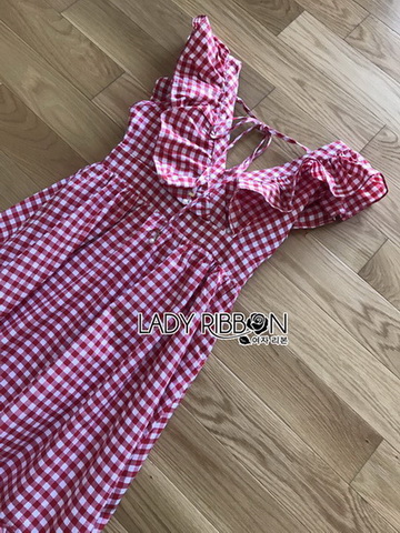 เดรสผ้าคอตตอนลายสก็อตสีแดง