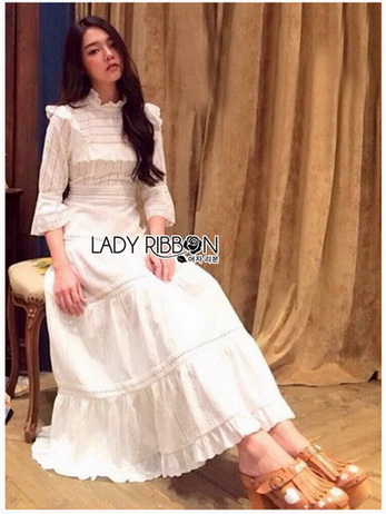 เดรสผ้าคอตตอนสีขาวปัก