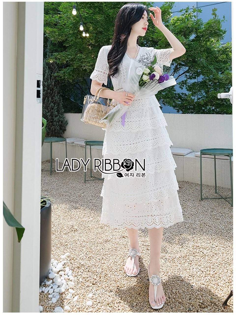 เดรสยาวผ้าคอตตอนฉลุลายตกแต่งเลเยอร์