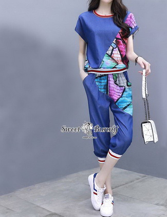 เสื้อ sport แขนสั้นด้านข้างพิมพ์ลายสีๆ