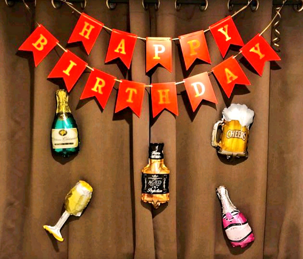 ป้ายธงวันเกิดสีแดง ธงราววันเกิด ป้ายแบรนเนอร์ Happy Birthday Party Flag Branner