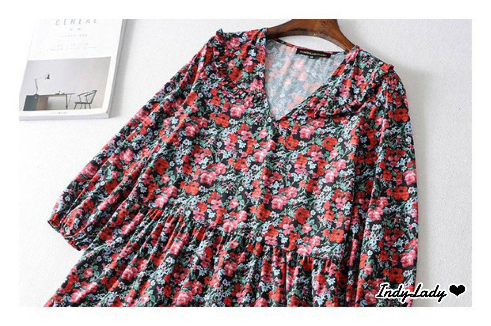 Maxi Dressแขนยาวคอวี