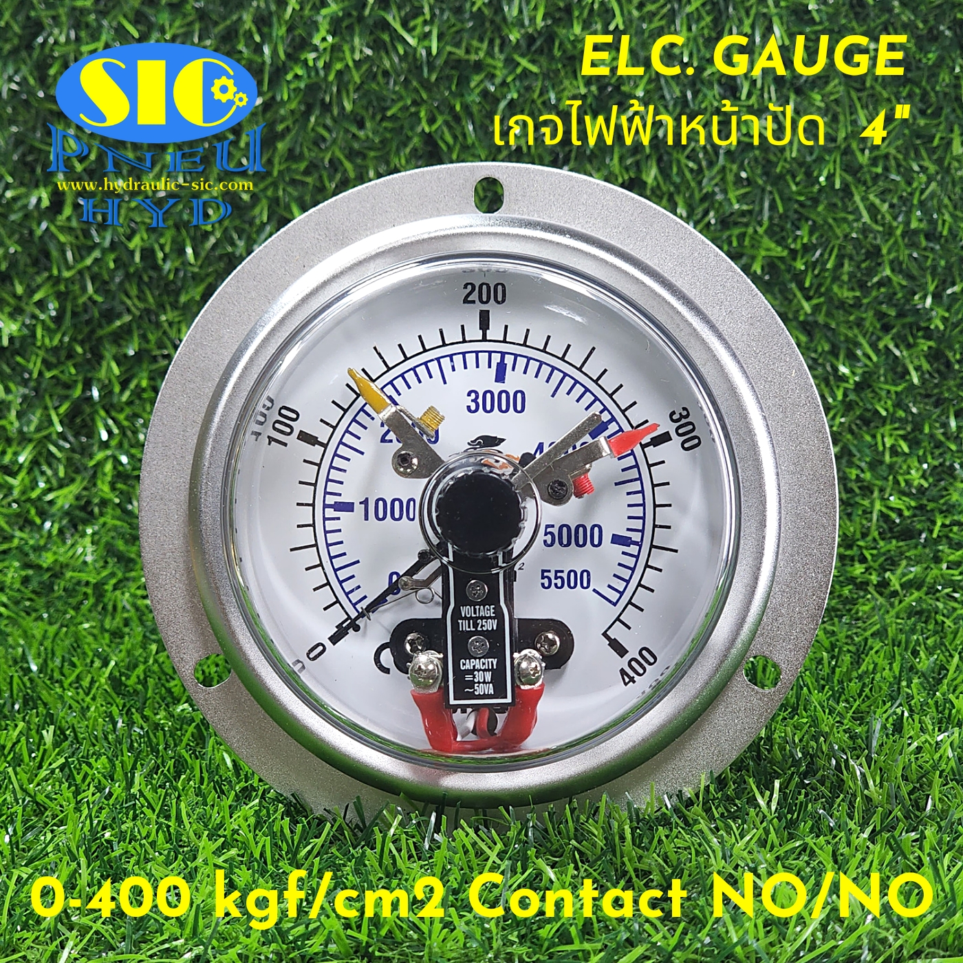 455-2AA Electric Gauge 2 Contract NO/NO เกจคอนแทรคไฟฟ้า , หน้าปัด 4" , เกลียวออกหลังล่าง
