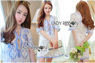 Blue and White Embroidered Dress เดรสปักและตกแต่งลายสีฟ้า-