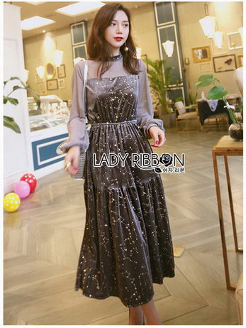Star Printed Velvet Lady Ribbon Dress