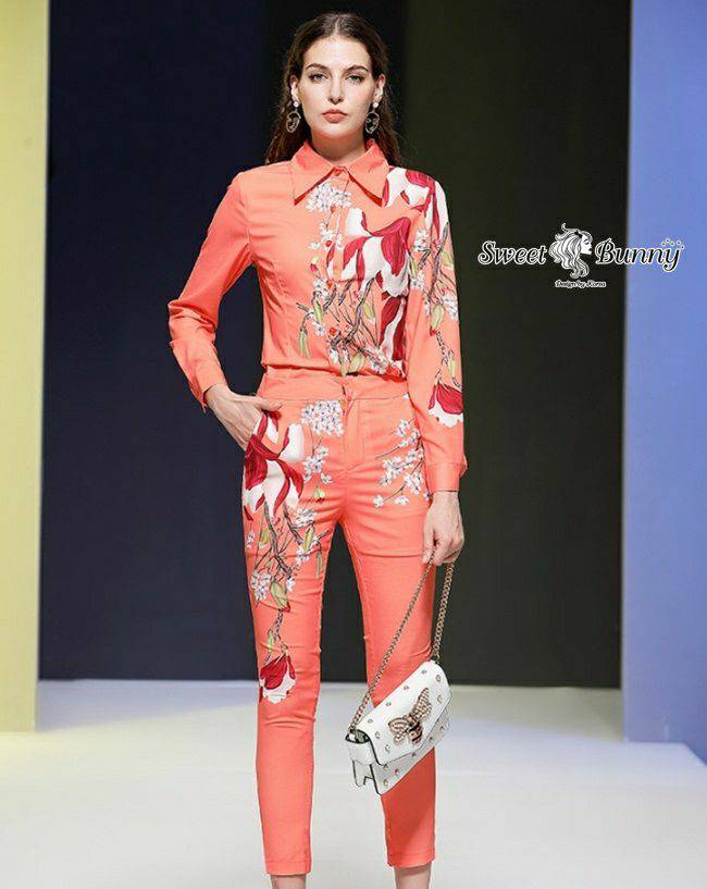 เสื้อเชิ้ตแขนยาว พิมพ์ลายดอกซากุระ