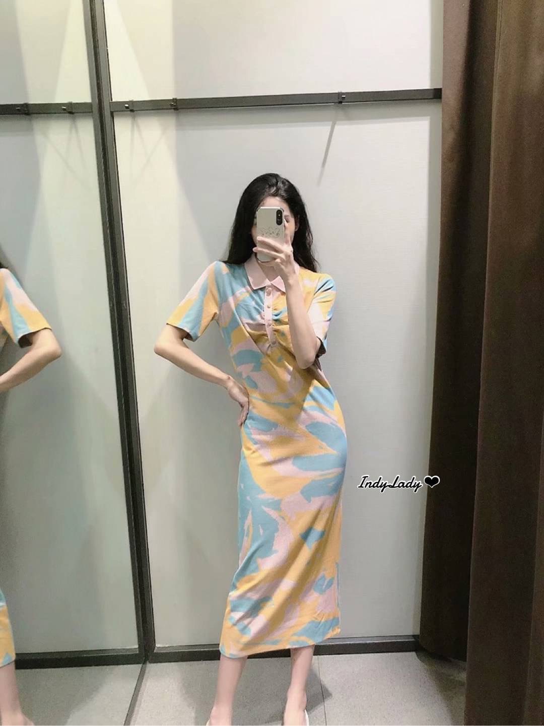 เดรสยาว คอปก แขนสั้น