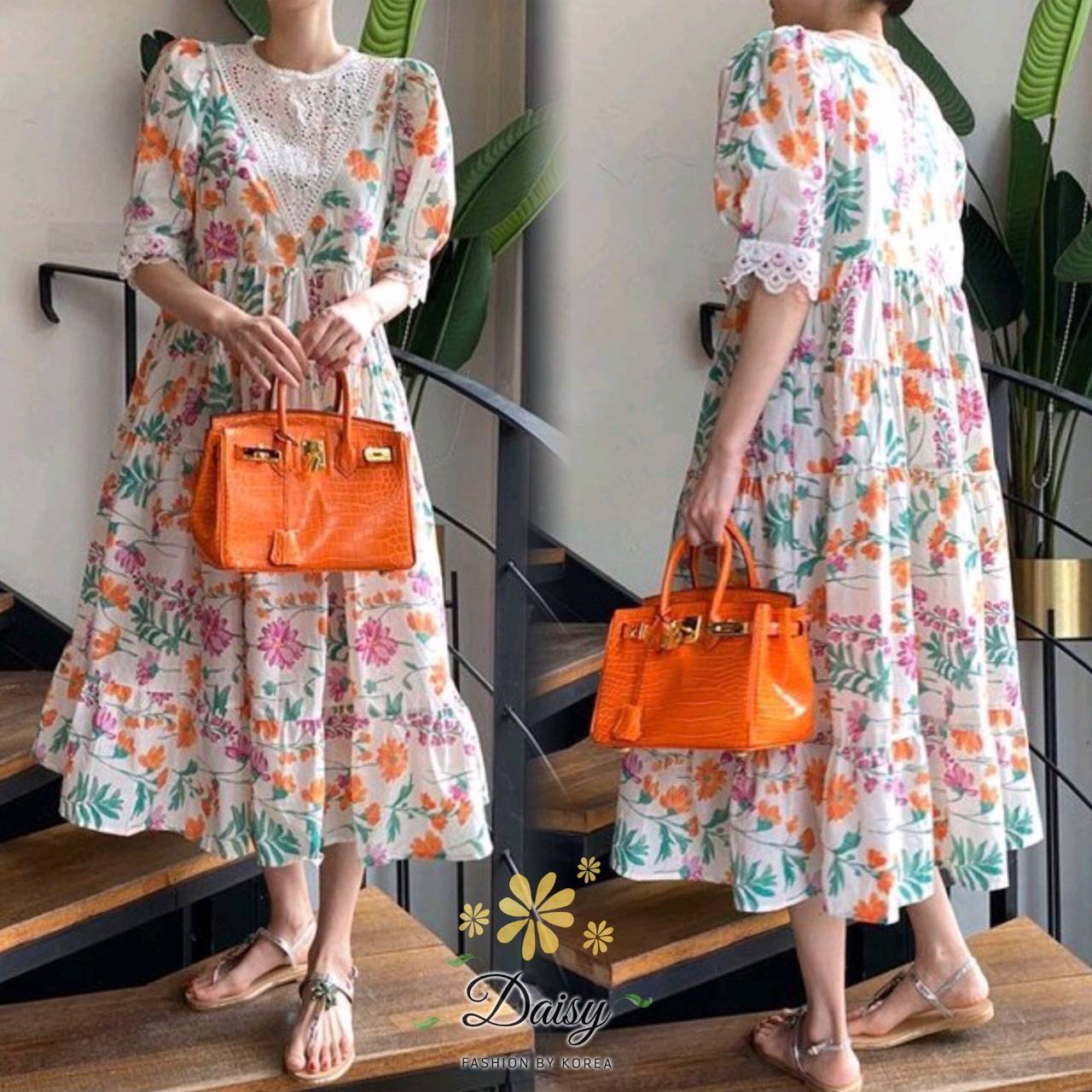 เดรสคอวีผ้าจอเจียร์สีขาว
