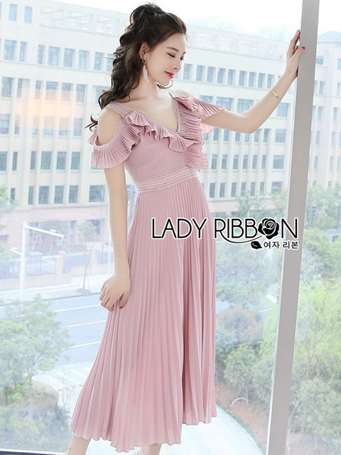 Lady Ribbon Pink Chiffon Dress เดรสผ้าชีฟองสีชมพูอ่อน