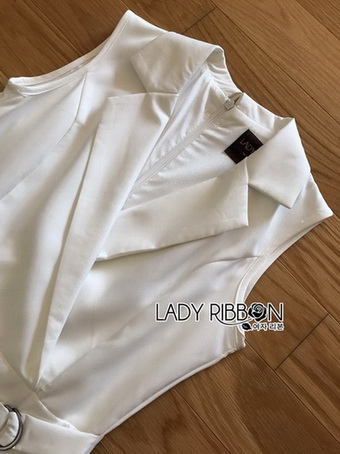 Chic Lady Ribbon Clean White Suit Dress