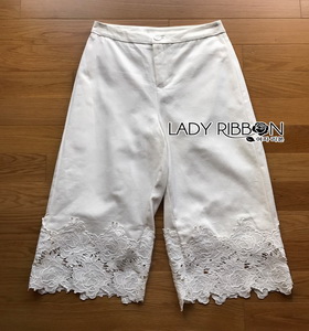 White Cotton and Lace Lady Ribbon Culottes กางเกงผ้าคอตตอน