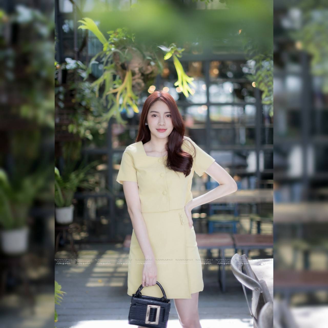 เซทสีเหลืองเสื้อกระดุมหน้า