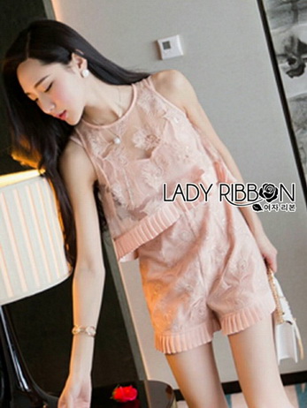 Lady Pink Lace Playsuit andTank Top Set