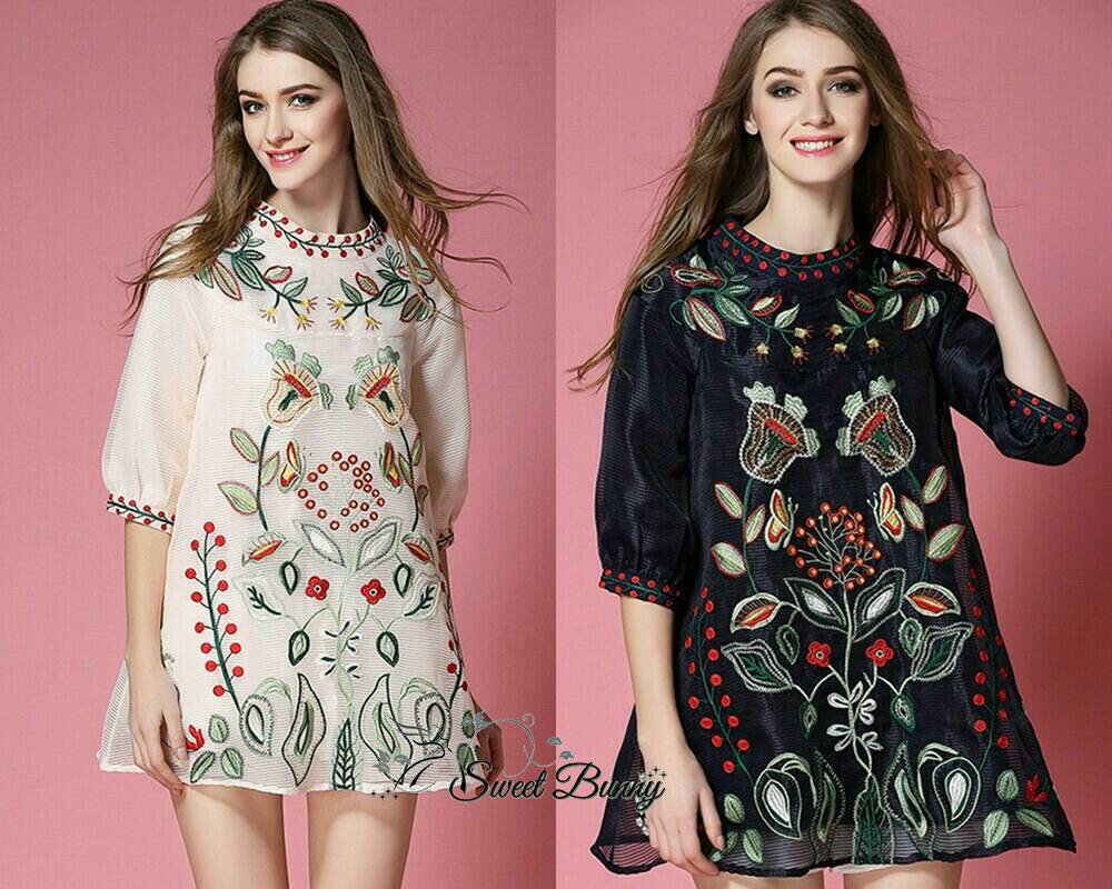 Lady Ribbon Online SW18060616 Sweet Bunny Present... Floral Embroidered Dress