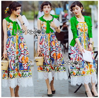 Dress with Lace เดรสพิมพ์ลายสีสดใส