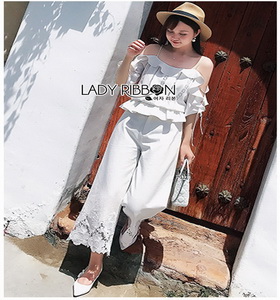 White Cotton and Lace Lady Ribbon Culottes กางเกงผ้าคอตตอน